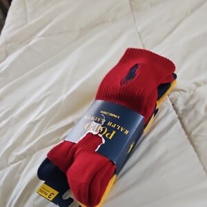 Polo by Ralph Lauren 3-Pack Crew Socks in Red, Navy & Yellow